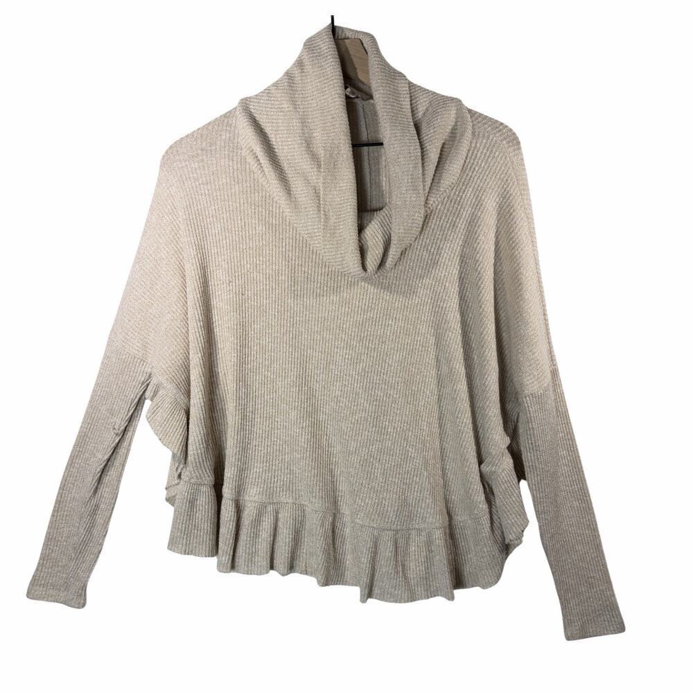 Anthropologie Postmark Orley Ruffled Cowl Neck Cream Gold Sweater Women's XS/S
